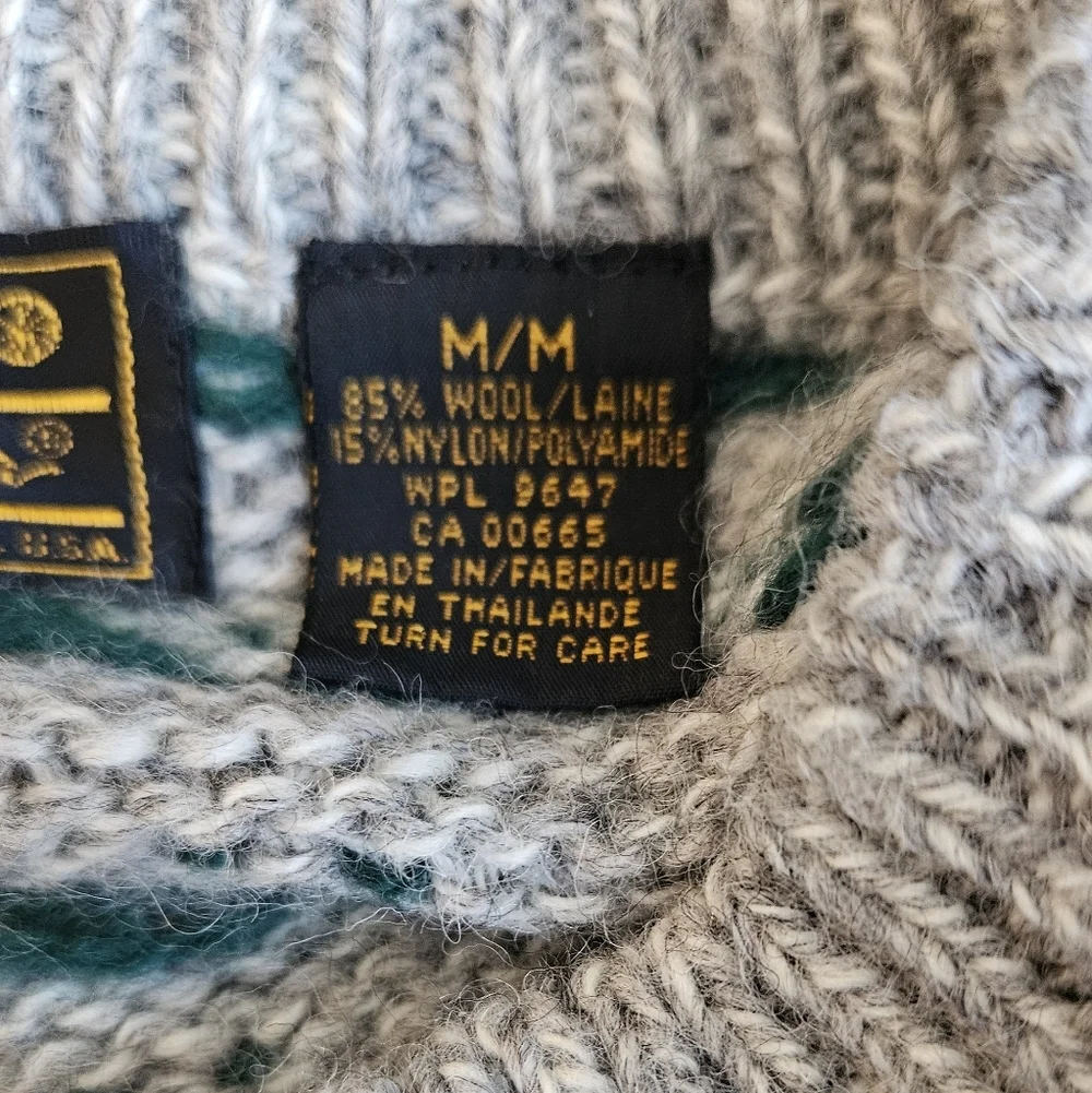 Vintage Eddie Bauer Gray Green Patterned Wool Classic Crewneck Sweater Medium - Picture 6 of 12